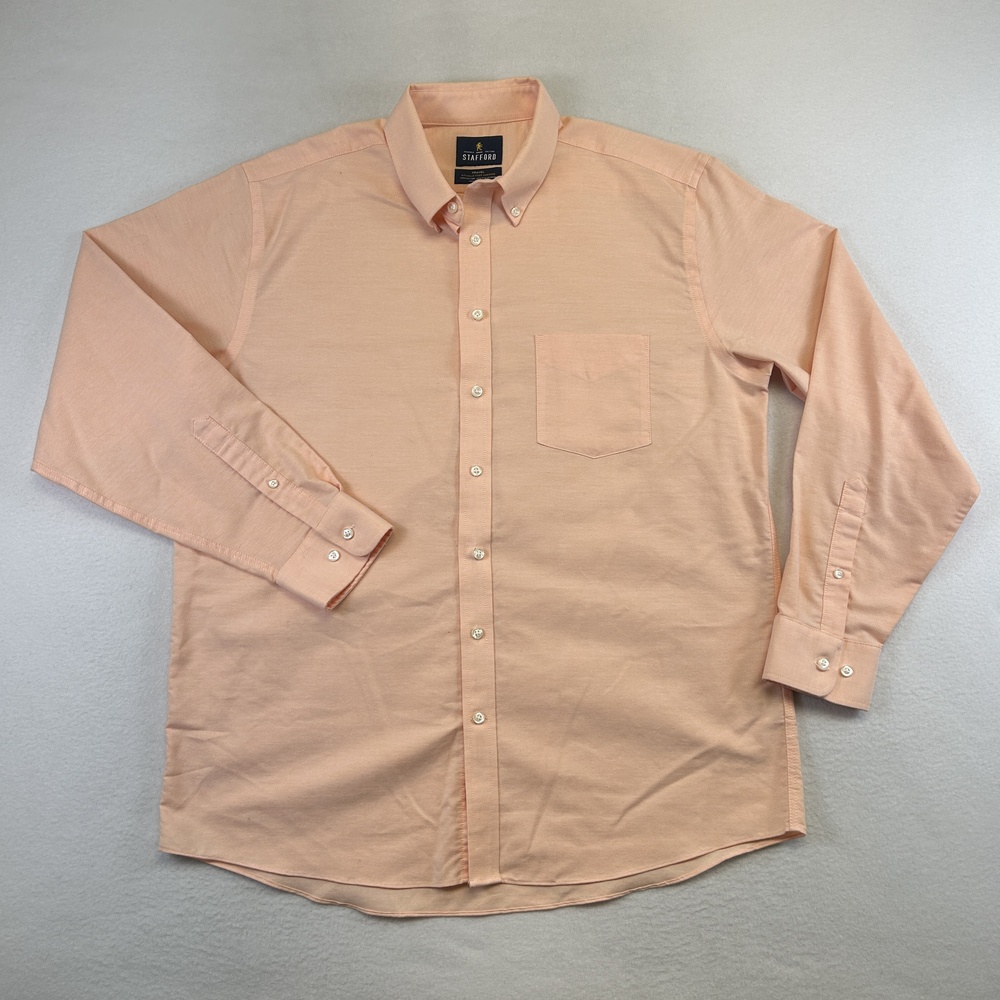 Stafford Shirt Mens 16.5 34/35 Pink Travel Wrinkle Free Oxford Regular Fit Dress